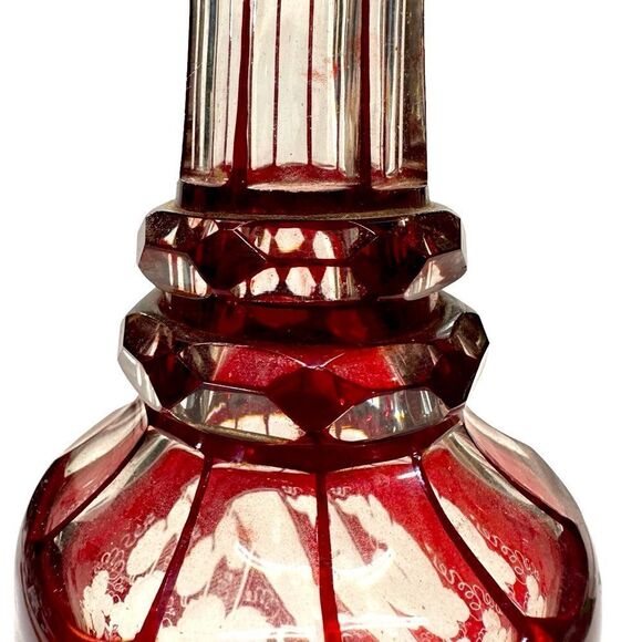 ANTIQUE Egermann Czech Bohemian Crystal Decanter INTAGLIO Cut To Clear Noveau - Picture 2 of 10